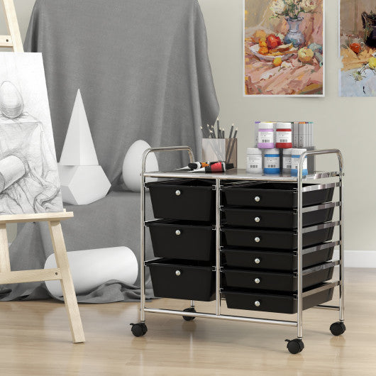 9-Drawer Rolling Storage Cart with Colorful Drawers and Metal Frame-Black