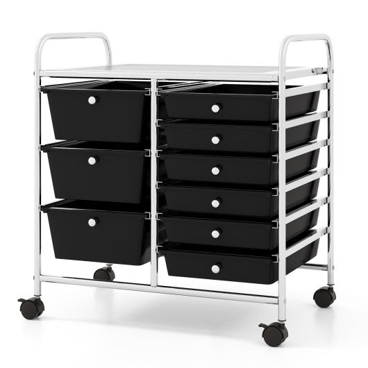 9-Drawer Rolling Storage Cart with Colorful Drawers and Metal Frame-Black