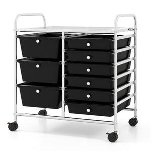 9-Drawer Rolling Storage Cart with Colorful Drawers and Metal Frame-Black