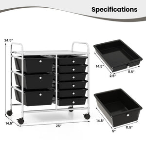 9-Drawer Rolling Storage Cart with Colorful Drawers and Metal Frame-Black