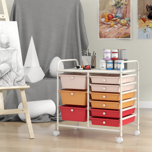 9-Drawer Rolling Storage Cart with Colorful Drawers and Metal Frame-Macaron