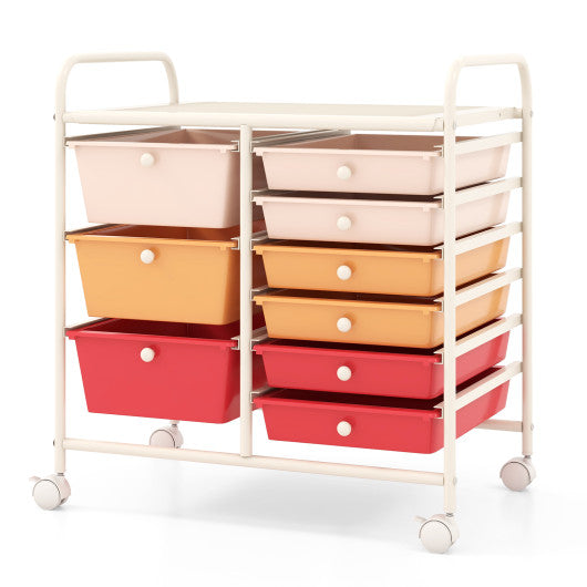 9-Drawer Rolling Storage Cart with Colorful Drawers and Metal Frame-Macaron