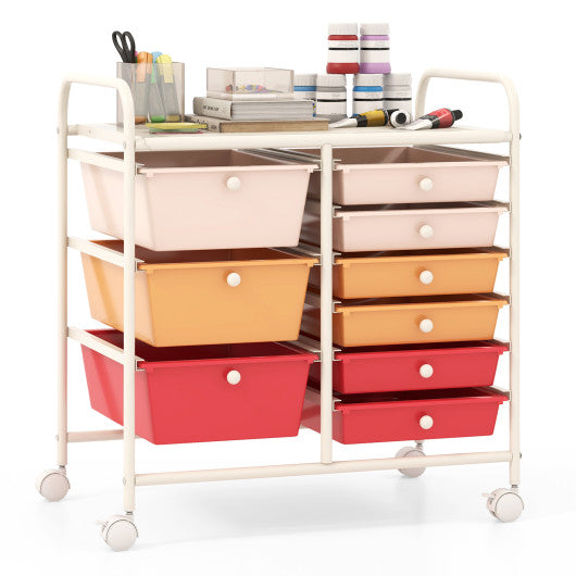 9-Drawer Rolling Storage Cart with Colorful Drawers and Metal Frame-Macaron