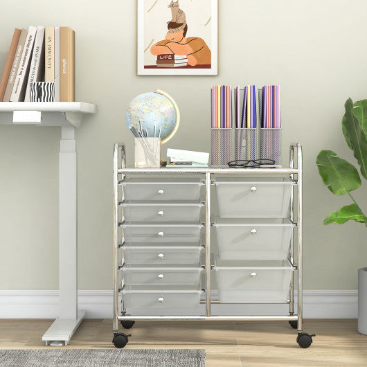9-Drawer Rolling Storage Cart with Colorful Drawers and Metal Frame-Transparent