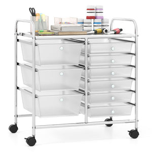 9-Drawer Rolling Storage Cart with Colorful Drawers and Metal Frame-Transparent