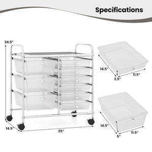 9-Drawer Rolling Storage Cart with Colorful Drawers and Metal Frame-Transparent
