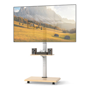 Rolling TV Stand on Wheels Mobile TV Cart for 32-75 Inch TVs Portable AV Cart-Natural