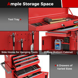 6-Drawer Rolling Tool Storage Chest Cabinet with Universal Wheels and Hooks-Red