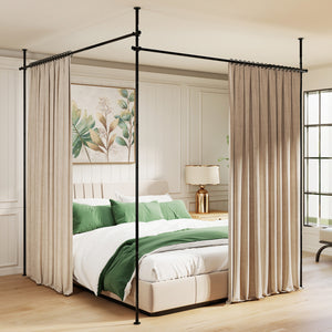 Room Divider Curtain Rod with Adjustable Floor to Ceiling Tension Rod (Curtains Not Included)-Black