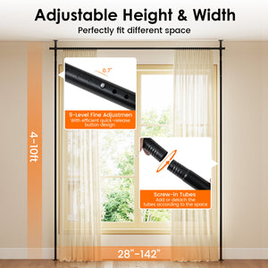 Room Divider Curtain Rod with Adjustable Floor to Ceiling Tension Rod (Curtains Not Included)-Black