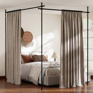 Room Divider Curtain Rod with Adjustable Floor to Ceiling Tension Rod (Curtains Not Included)-Black