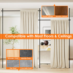 Room Divider Curtain Rod with Adjustable Floor to Ceiling Tension Rod (Curtains Not Included)-Black
