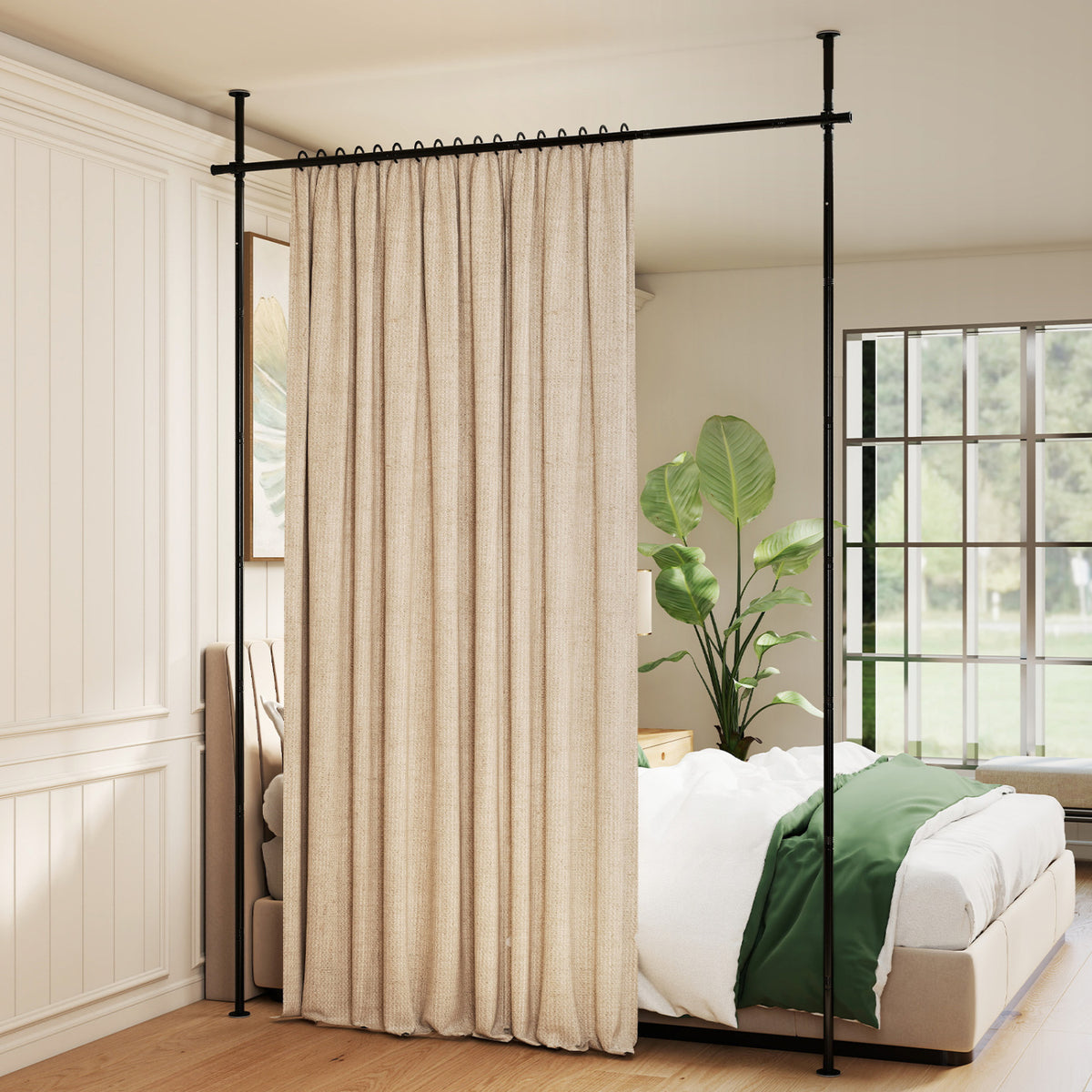 Room Divider Curtain Rod with Adjustable Floor to Ceiling Tension Rod No Drilling Required-Black