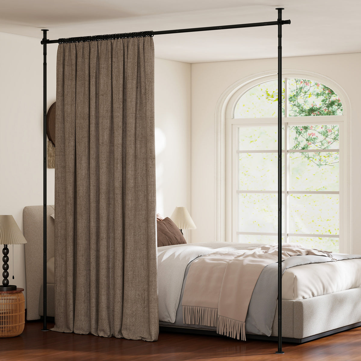 Room Divider Curtain Rod with Adjustable Floor to Ceiling Tension Rod No Drilling Required-Black