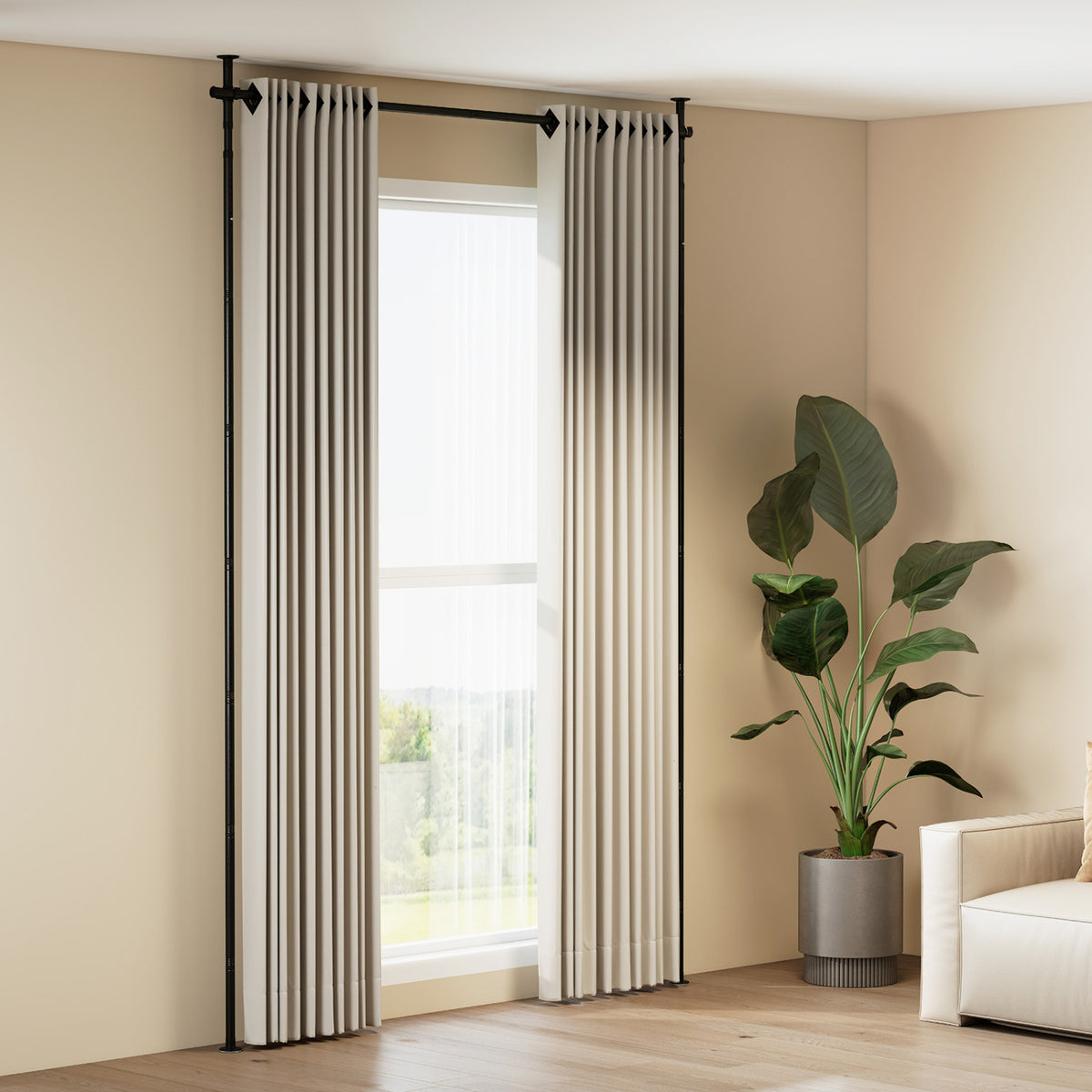 Room Divider Curtain Rod with Adjustable Floor to Ceiling Tension Rod No Drilling Required-Black