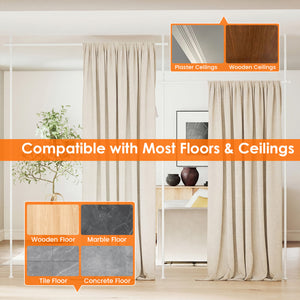 Room Divider Curtain Rod with Adjustable Floor to Ceiling Tension Rod (Curtains Not Included)-White