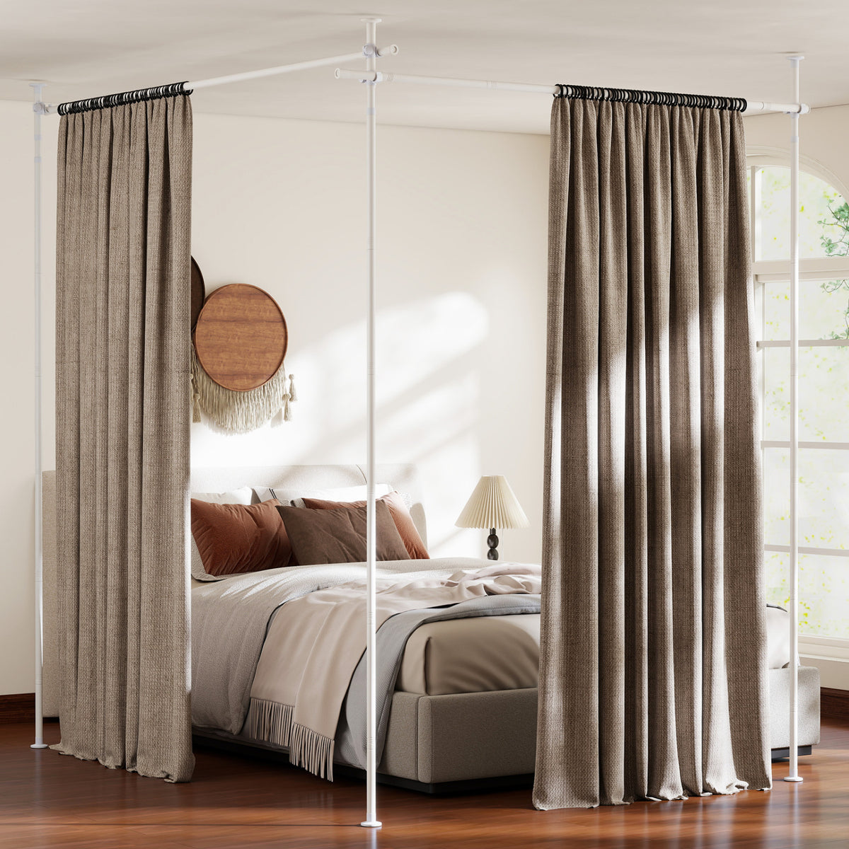Room Divider Curtain Rod with Adjustable Floor to Ceiling Tension Rod (Curtains Not Included)-White