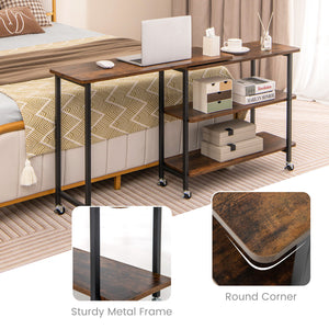 Patented 360 ° Rotating Sofa Side Table with 2-Tier Storage Shelves-Rustic Brown