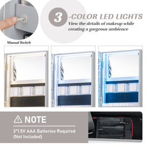 360 ° Rotating Mirrored Jewelry Cabinet Armoire 3 Color LED Modes Lockable-Gray
