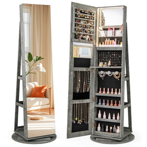 360 ° Rotating Mirrored Jewelry Cabinet Armoire 3 Color LED Modes Lockable-Green
