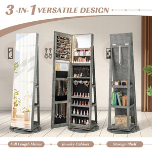 360 ° Rotating Mirrored Jewelry Cabinet Armoire 3 Color LED Modes Lockable-Green
