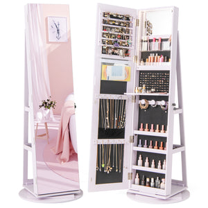 360 ° Rotating Mirrored Jewelry Cabinet Armoire 3 Color LED Modes Lockable-Purple