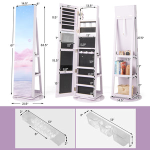 360 ° Rotating Mirrored Jewelry Cabinet Armoire 3 Color LED Modes Lockable-Purple