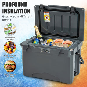 25 QT Hard Cooler with Aluminum Handle and Integrated Cup Holders-Gray