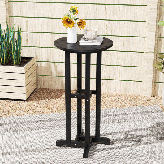 21.5 Inch Round Bar Table Patio HDPE Bar Height Dining Table with Slatted Tabletop-Black