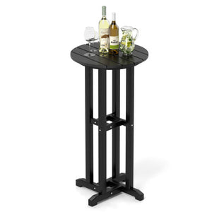 21.5 Inch Round Bar Table Patio HDPE Bar Height Dining Table with Slatted Tabletop-Black