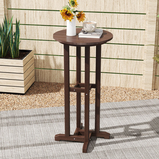 21.5 Inch Round Bar Table Patio HDPE Bar Height Dining Table with Slatted Tabletop-Brown