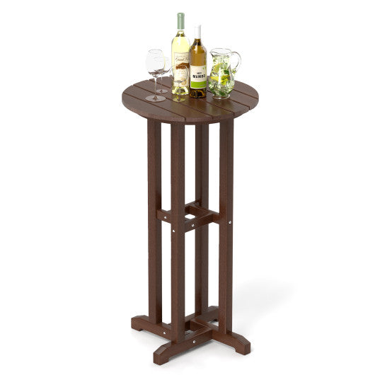 21.5 Inch Round Bar Table Patio HDPE Bar Height Dining Table with Slatted Tabletop-Brown