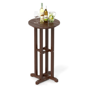 21.5 Inch Round Bar Table Patio HDPE Bar Height Dining Table with Slatted Tabletop-Brown