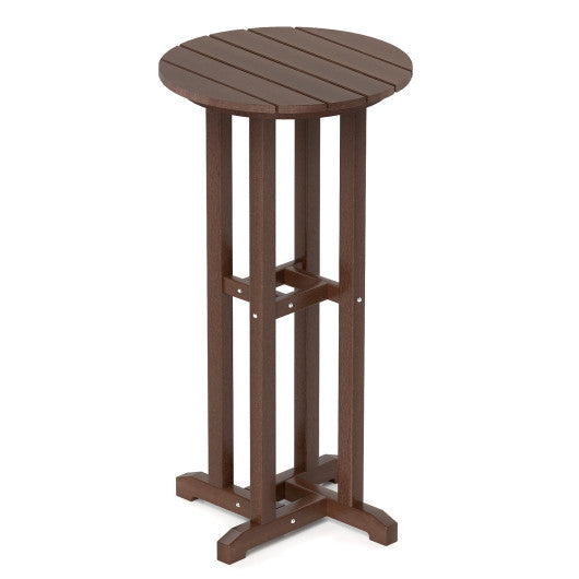 21.5 Inch Round Bar Table Patio HDPE Bar Height Dining Table with Slatted Tabletop-Brown