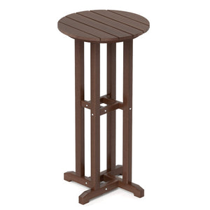 21.5 Inch Round Bar Table Patio HDPE Bar Height Dining Table with Slatted Tabletop-Brown