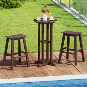 21.5 Inch Round Bar Table Patio HDPE Bar Height Dining Table with Slatted Tabletop-Brown
