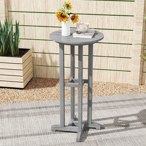 21.5 Inch Round Bar Table Patio HDPE Bar Height Dining Table with Slatted Tabletop-Gray