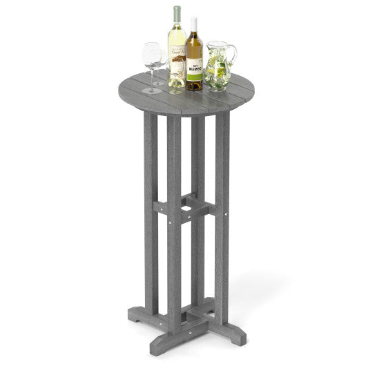 21.5 Inch Round Bar Table Patio HDPE Bar Height Dining Table with Slatted Tabletop-Gray