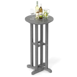 21.5 Inch Round Bar Table Patio HDPE Bar Height Dining Table with Slatted Tabletop-Gray
