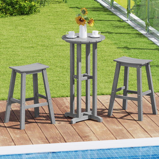 21.5 Inch Round Bar Table Patio HDPE Bar Height Dining Table with Slatted Tabletop-Gray