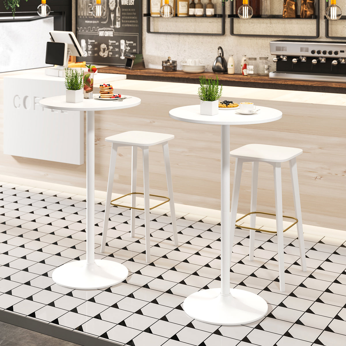 Round Bistro Table 40 Inch Bar Height Tall Coffee Cocktail Table-Set of 2