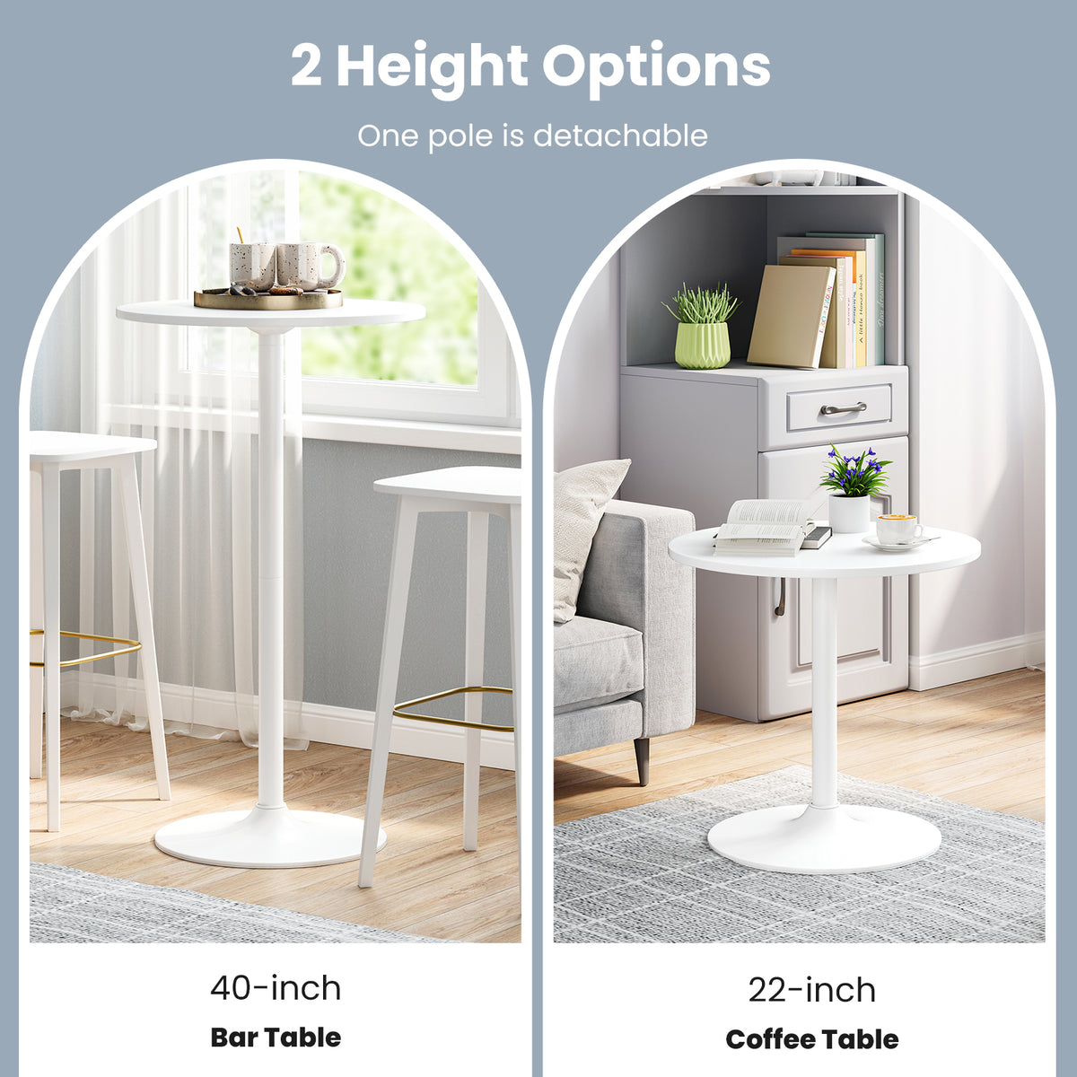 Round Bistro Table 40 Inch Bar Height Tall Coffee Cocktail Table-Set of 2