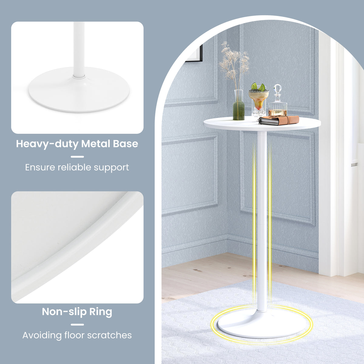 Round Bistro Table 40 Inch Bar Height Tall Coffee Cocktail Table-Set of 2