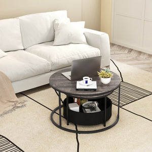 Round Coffee Table Set of 2 31.5" and 24" Circle Cocktail Table with Fabric Storage Basket-Gray