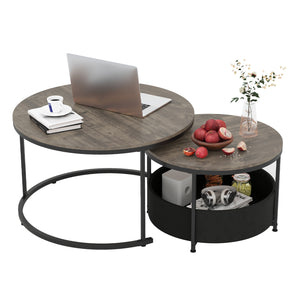 Round Coffee Table Set of 2 31.5" and 24" Circle Cocktail Table with Fabric Storage Basket-Gray