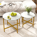 Round Coffee Table Set of 2 with Heavy-Duty Metal Frame-White