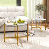 Round Coffee Table Set of 2 with Heavy-Duty Metal Frame-White
