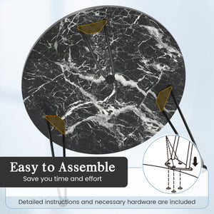 Round Coffee Table with Thickened Tabletop and Metal Tripod Legs-Black