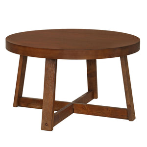 Round Coffee Table for Living Room 30 inch Farmhouse Accent Table with Study Rubber Wood Legs-Walnut