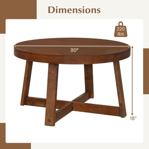 Round Coffee Table for Living Room 30 inch Farmhouse Accent Table with Study Rubber Wood Legs-Walnut